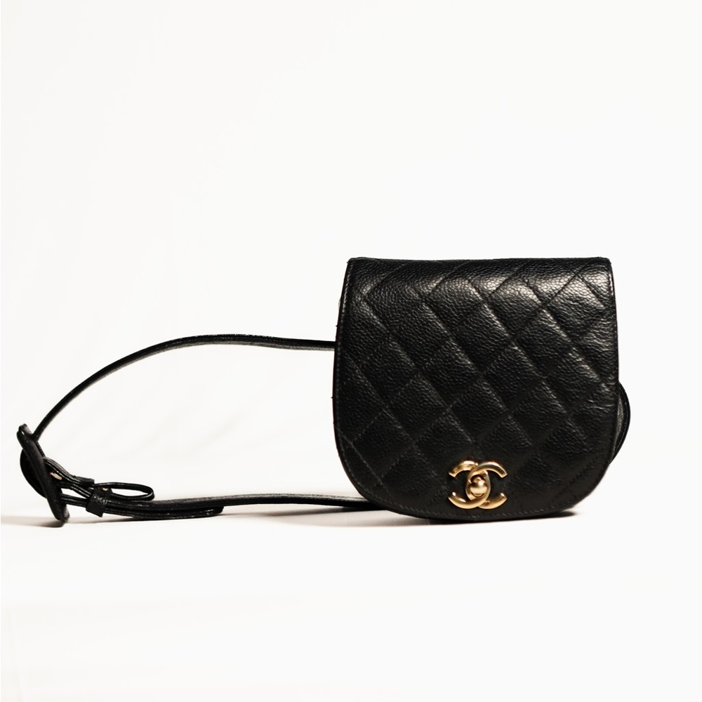 Vintage 1990s Chanel Matelasse Waist Bag Caviar Skin Black